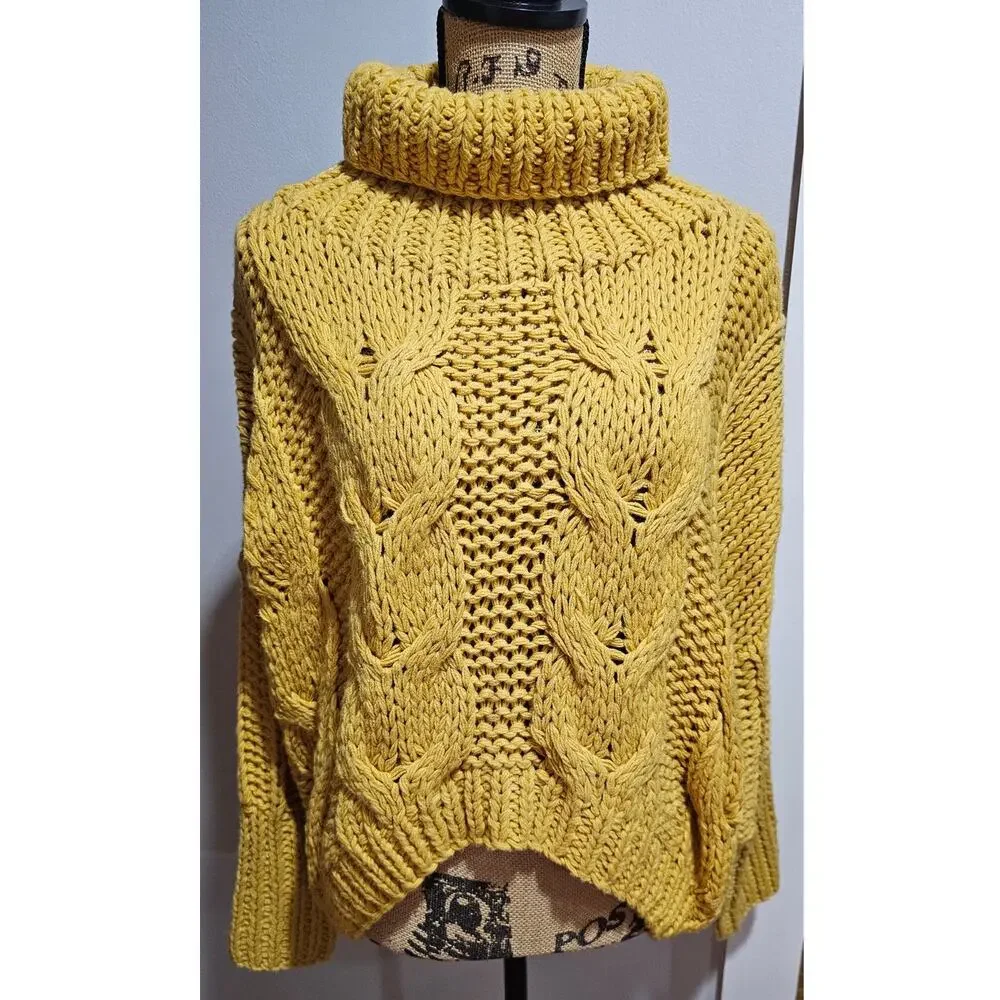 POL Cable Knit Chunky Sweater, Turtleneck, Drop Sleeve, Oversized, Womens Sz M